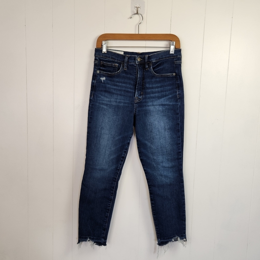 Gap True Skinny Sky High Ankle Jeans Hi Rise Raw Hem Frayed Stretchy Dark Wash